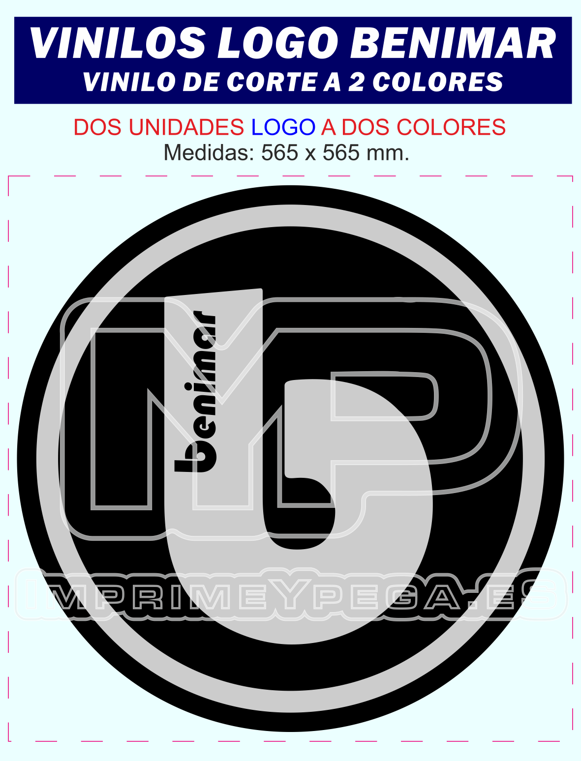 Logotipo BENIMAR con fondo en vinilo de corte a dos colores .